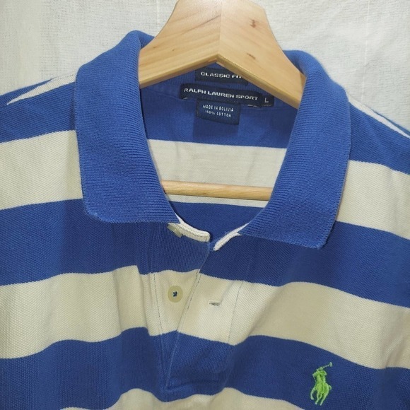 Ralph Lauren Sport Classic Fit Blue/White Striped Polo, Large - Picture 5 of 9